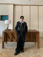 PU Leather Motorcycle Jacket with Lapel 5