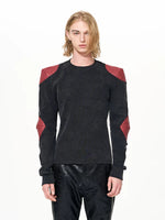 PU Leather Patchwork Long Sleeve Pullover 3