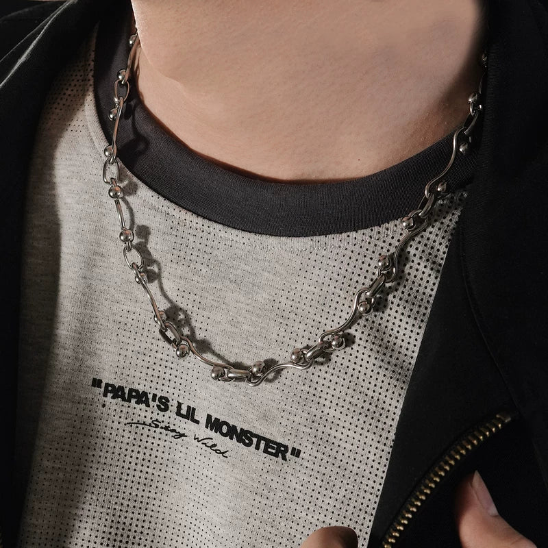 Punk S-Shaped Titanium Steel Chain Necklace 3