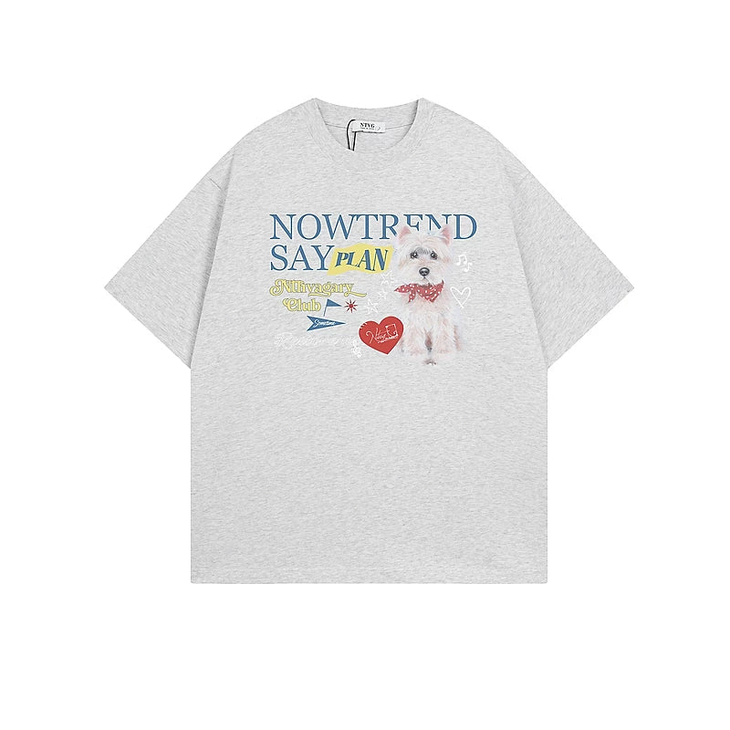 alt_id_5874159922, Puppy Graphic Crew Neck Oversized T-Shirt