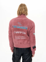 Racing Patch Fuzzy Zip Cardigan Sweater 4