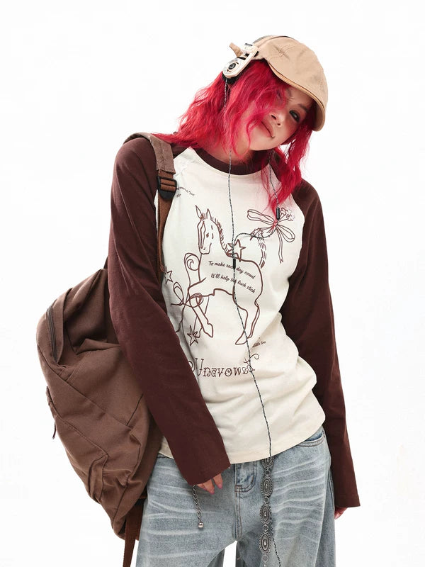 Raglan Long Sleeve Horse Print Turtleneck 3