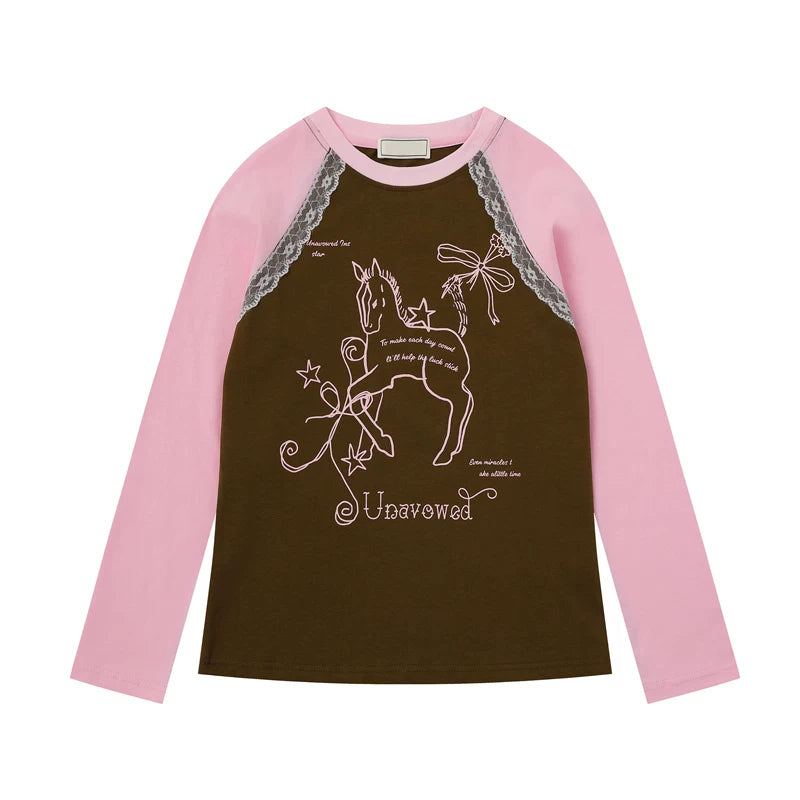 6186085802708,6186085802709,6186085802710, Raglan Long Sleeve Horse Print Turtleneck