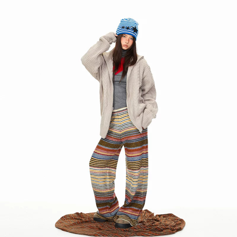 Rainbow Striped Knit Wide-Leg Pants 5