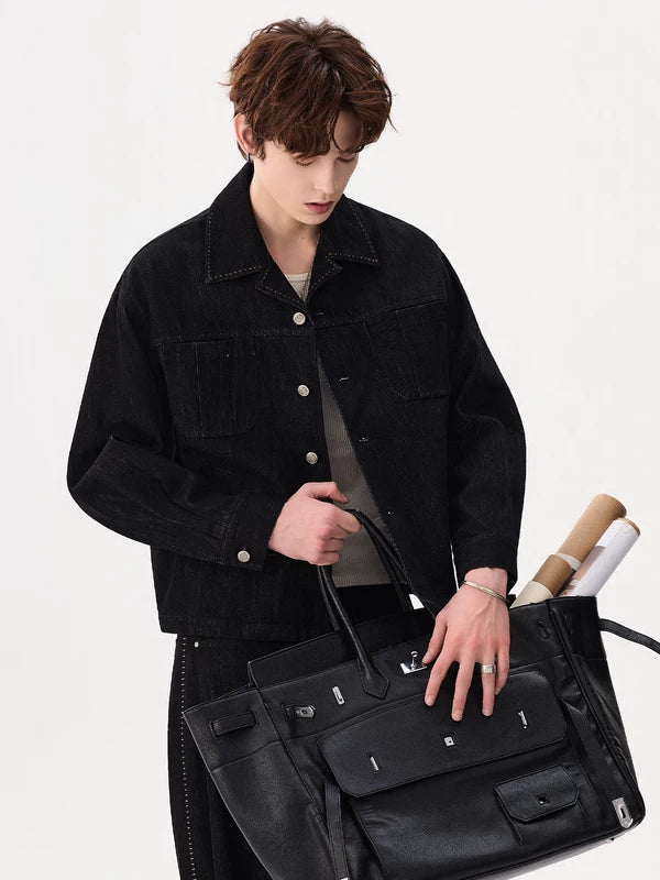 Raw Denim Button-Up Jacket and Pants Set 2