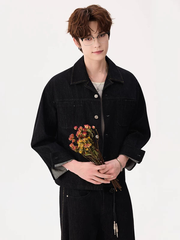 Raw Denim Button-Up Jacket and Pants Set 4