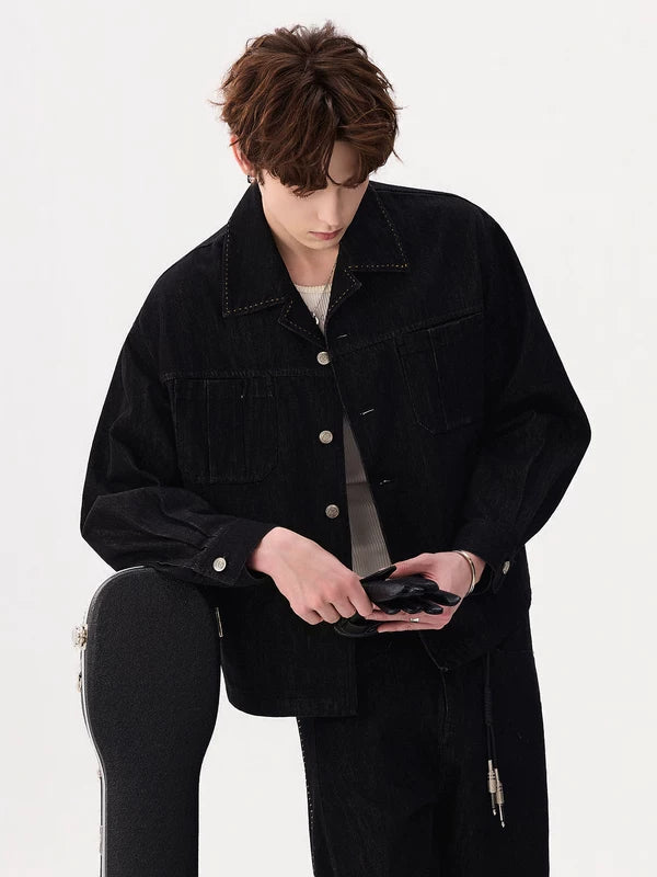 Raw Denim Button-Up Jacket and Pants Set 5