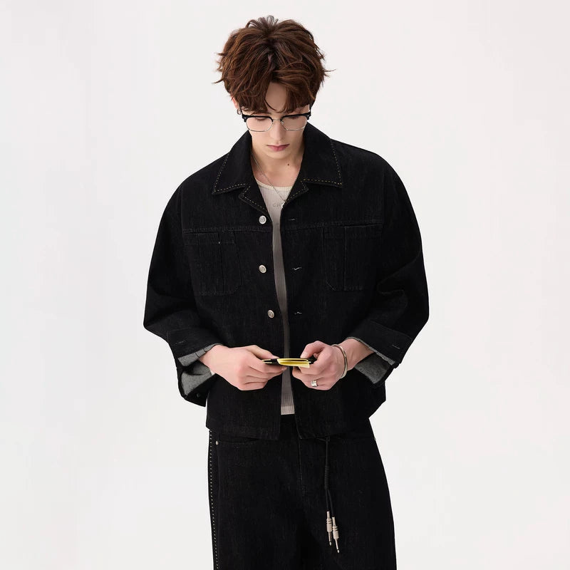 6030693345191,6030693345193,6030693345195,6030693345197, Raw Denim Button-Up Jacket and Pants Set