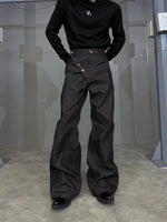 Raw Denim Flared Pants with Side Vents 2