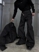 Raw Denim Flared Pants with Side Vents 3