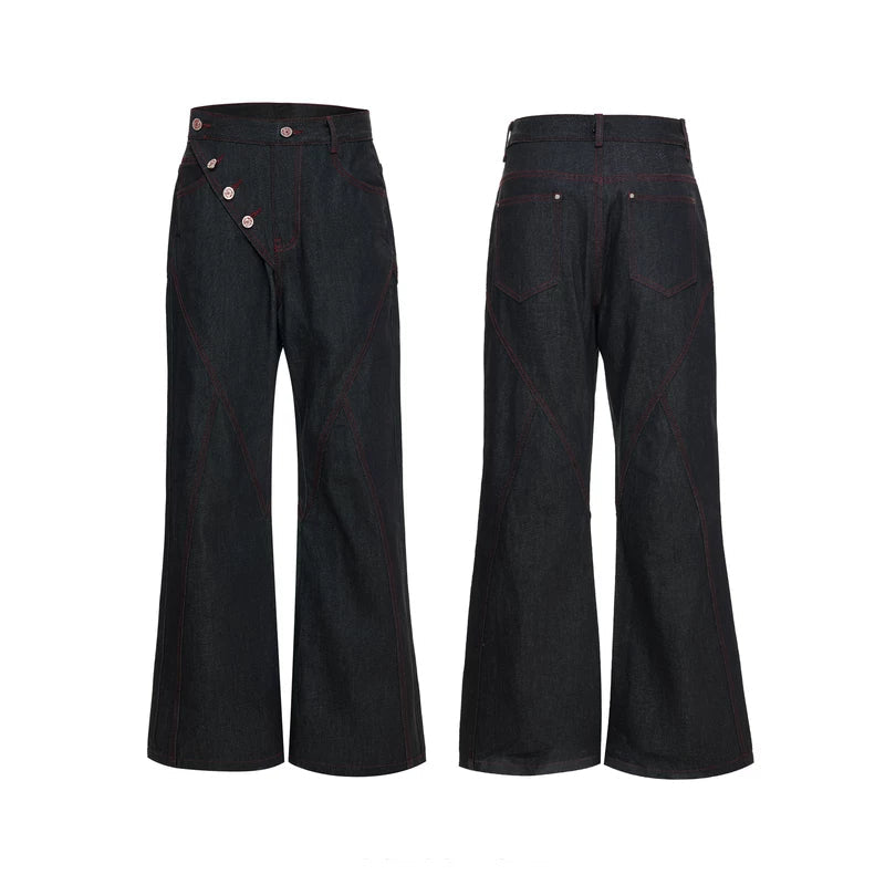 6024022320626,6024022320627,6024022320628,6024022320629, Raw Denim Flared Pants with Side Vents