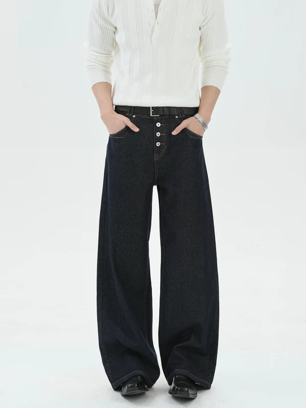 Raw Denim Wide Leg Button Fly Pants 2
