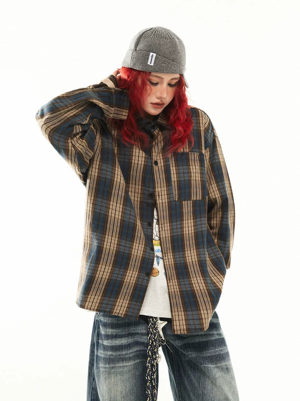 Relaxed Fit Long Sleeve Plaid Shirt 2
