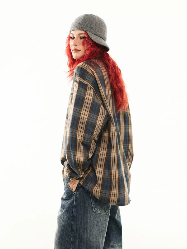 Relaxed Fit Long Sleeve Plaid Shirt 5