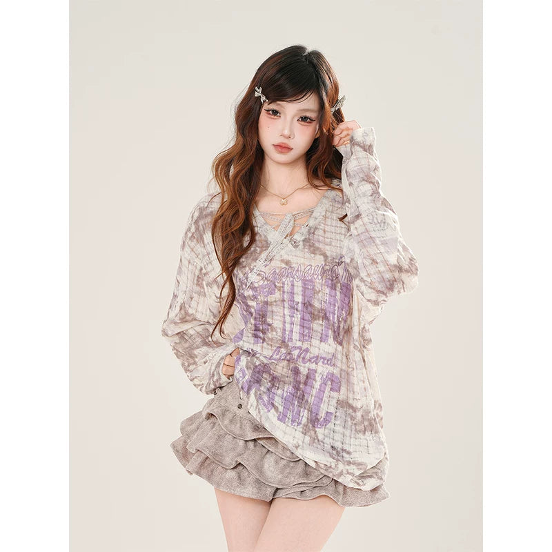 Relaxed Lace V-Neck Long Sleeve Top 3