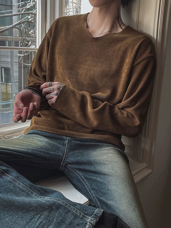 Relaxed Ribbed Long-Sleeve Pullover Top 2