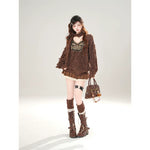 Relaxed Textured V-Neck Embroidered Knit Sweater 5