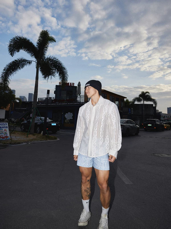 Resort Style Long Sleeve Hollow Out Shirt 2