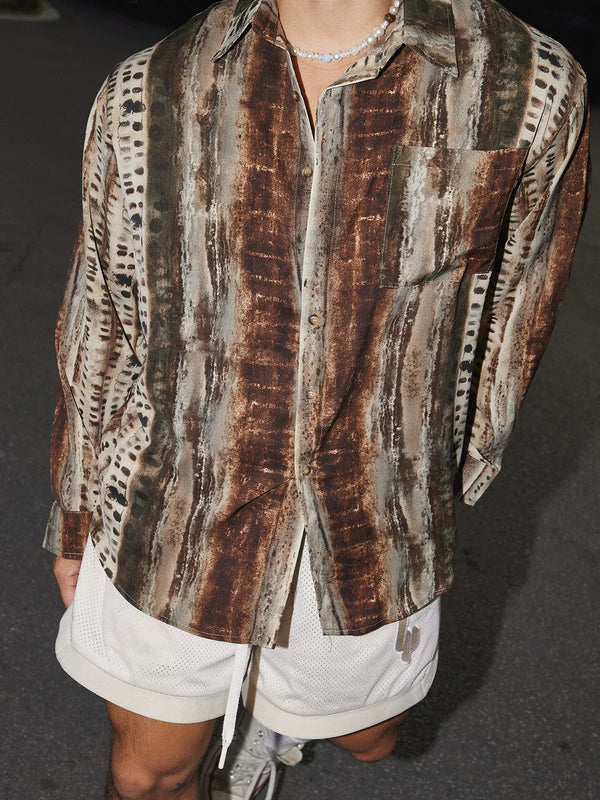 Retro Abstract Print Long-Sleeve Button Shirt 3