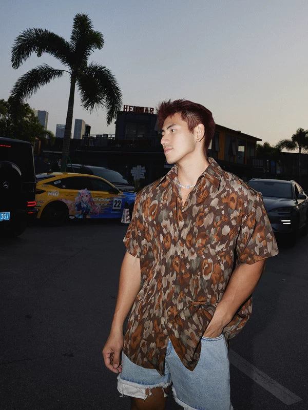 Retro Abstract Print Loose Short-Sleeve Shirt 5