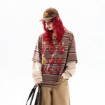 Retro Apple Print Striped Long Sleeve T-Shirt 4