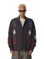 Retro Argyle Knit Button-Up Cardigan Sweater 3