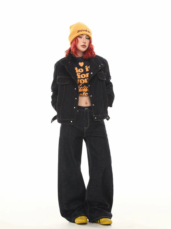 Retro Asymmetrical Collar Raw Denim Jacket 5