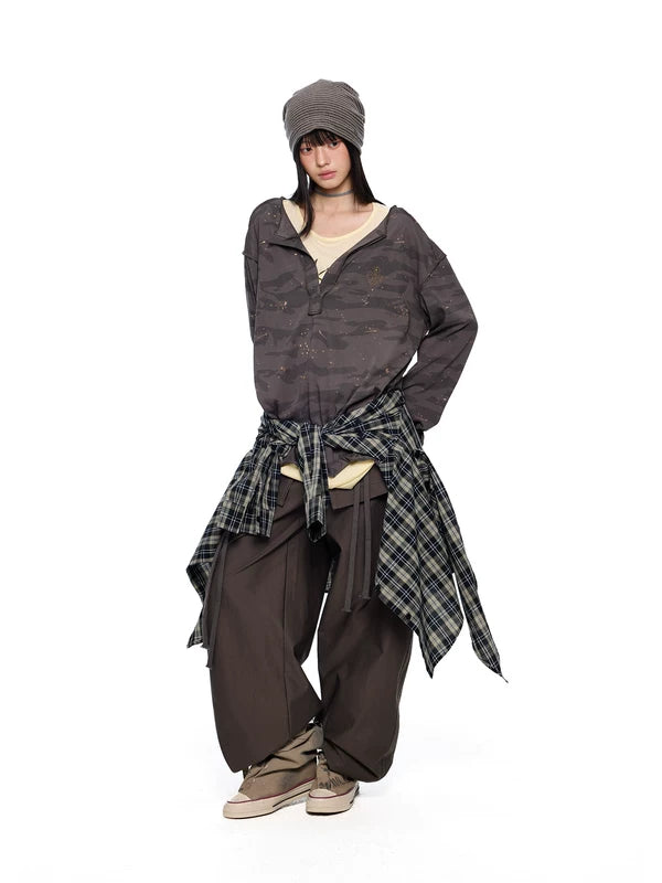 Retro Camouflage V-Neck Long Sleeve Top 3