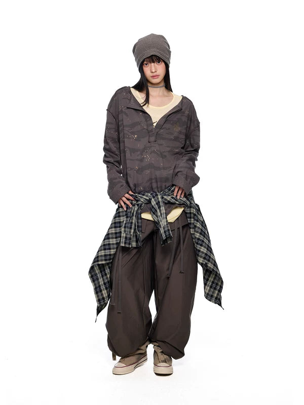 Retro Camouflage V-Neck Long Sleeve Top 5