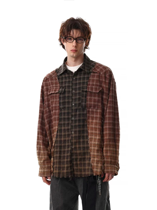 Retro Colorblock Plaid Loose Fit Shirt 2