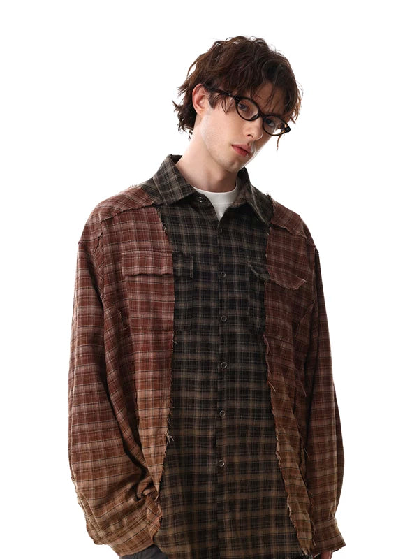 Retro Colorblock Plaid Loose Fit Shirt 3