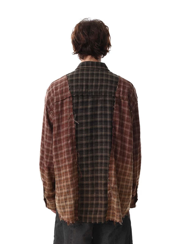 Retro Colorblock Plaid Loose Fit Shirt 4