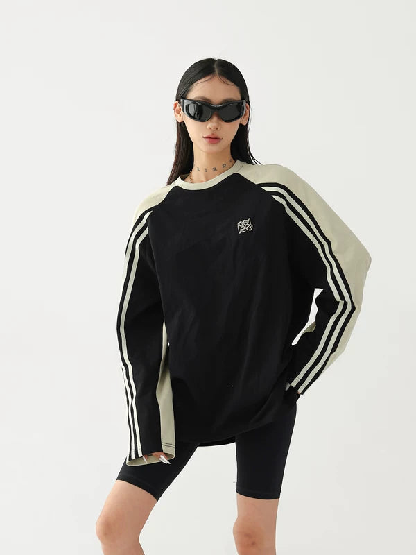 alt_id_9945939666, Retro Colorblock Three-Stripe Raglan Long-Sleeve Top