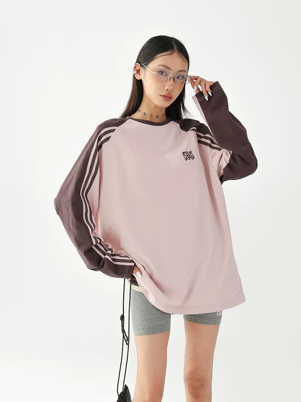 alt_id_6621627524, Retro Colorblock Three-Stripe Raglan Long-Sleeve Top