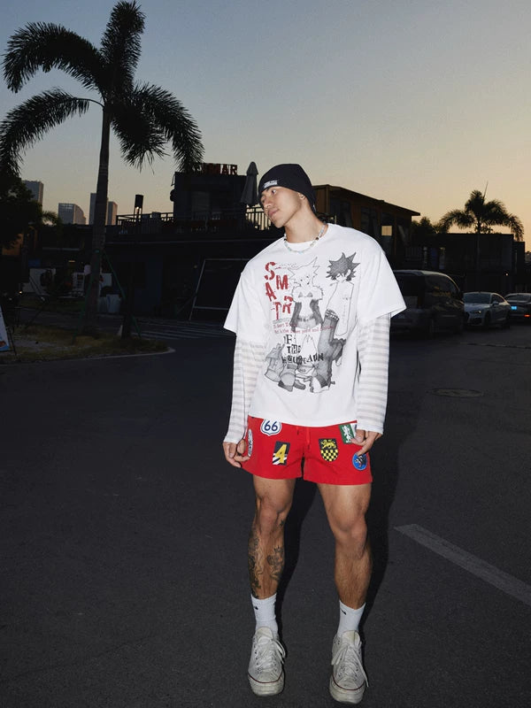 Retro Comic Graphic Faux Layered Pullover 2