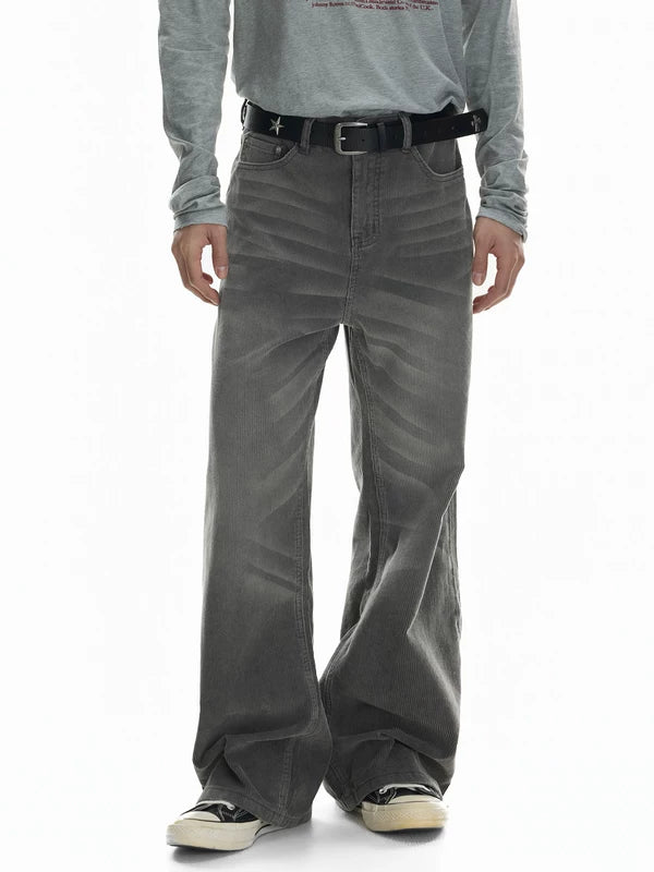 Retro Corduroy Wide Leg Washed Pants 2