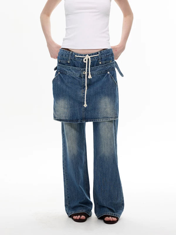 Retro Denim Skirt Overlay Jeans Pants 2