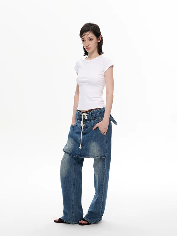 Retro Denim Skirt Overlay Jeans Pants 3