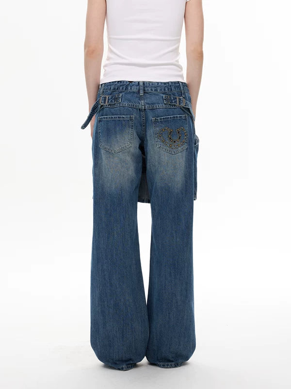 Retro Denim Skirt Overlay Jeans Pants 4