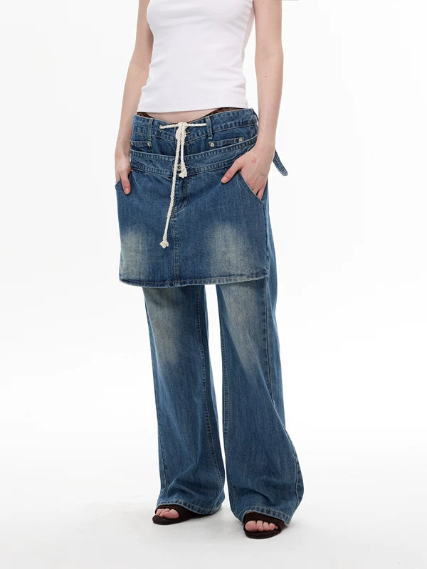 Retro Denim Skirt Overlay Jeans Pants 5