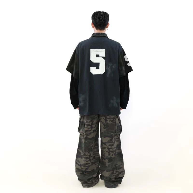 Retro Distressed Faux Layered Rugby Shirt 2