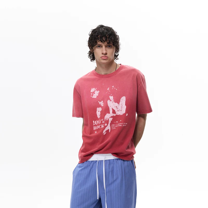6197035446192,6197035446193,6197035446194,6197035446195, Retro Distressed Graphic Short-Sleeve T-Shirt
