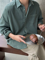 Retro Distressed Washed Long-Sleeve Casual Shirt 2