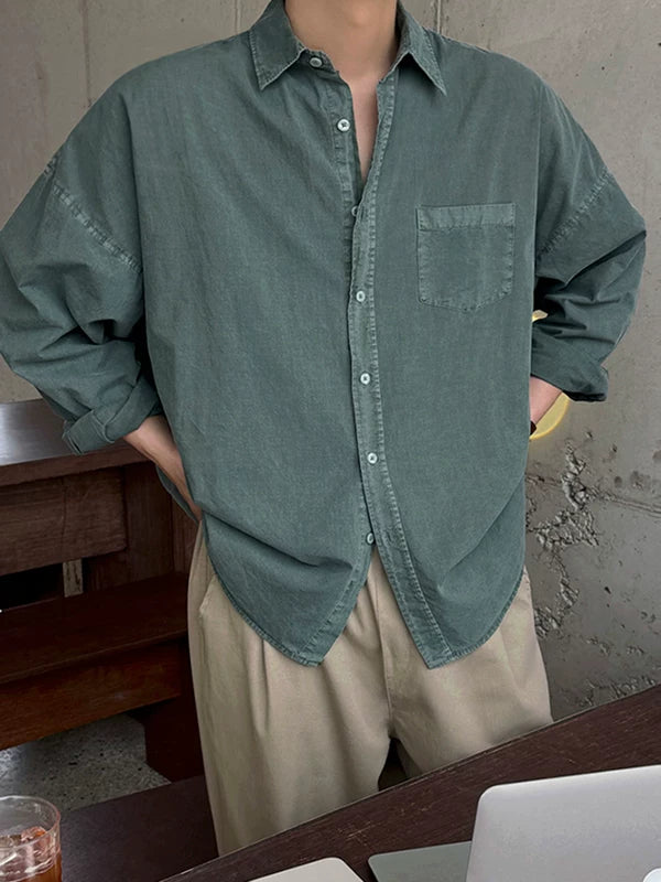 Retro Distressed Washed Long-Sleeve Casual Shirt 5