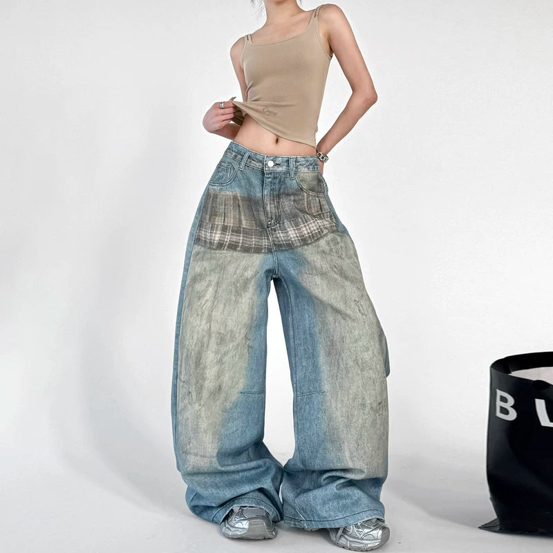 Retro Distressed Wide Leg Denim Pants 4