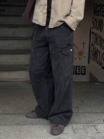 Retro Distressed Wide Leg Workwear Pants 2