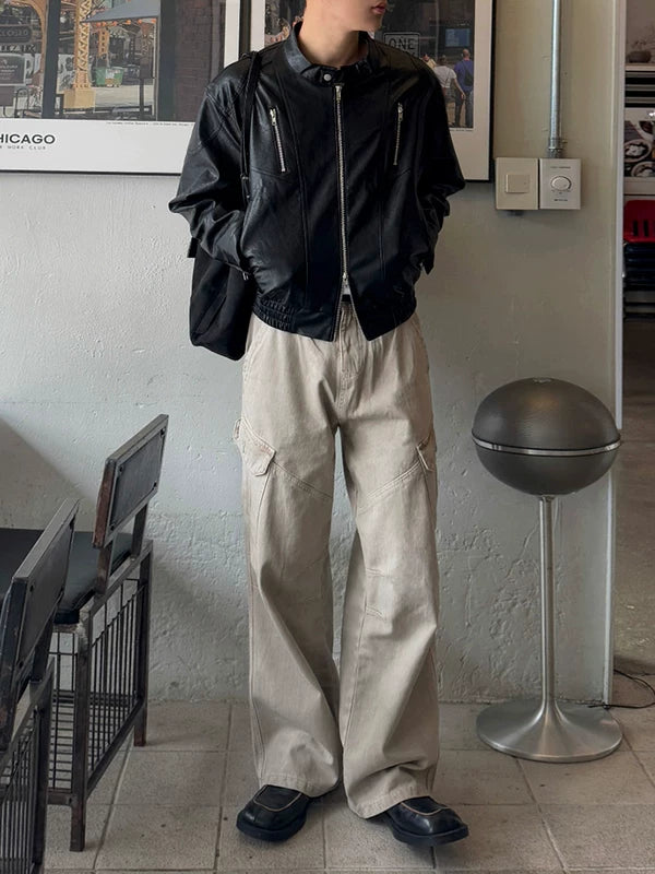 Retro Distressed Wide Leg Workwear Pants 4