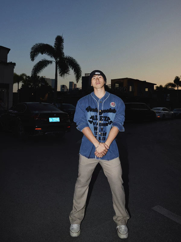 Retro Embroidered Baseball Collar Denim Jacket 5