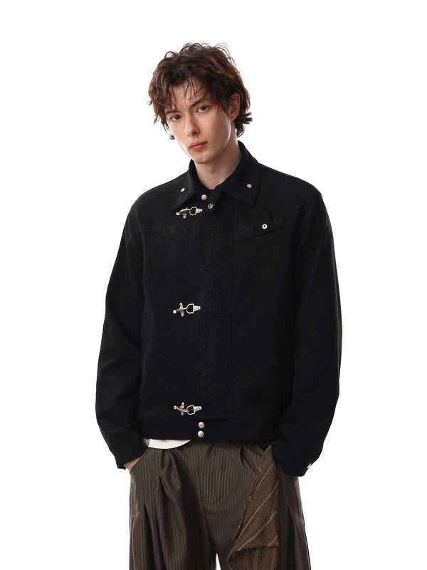 Retro Embroidered Toggle Button Lapel Jacket 2
