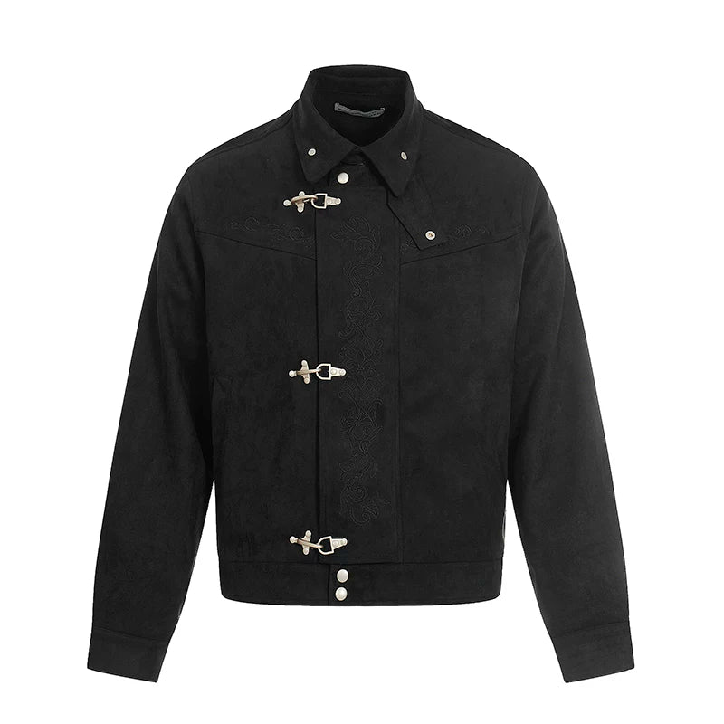 6191492231393,6191492231394,6191492231395,6191492231396, Retro Embroidered Toggle Button Lapel Jacket
